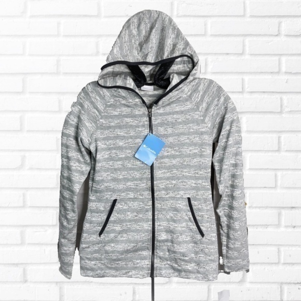 COLUMBIA GRAY STRIPED ZIP UP HOODIE SIZE SMALL WOMENS OUTERWEAR